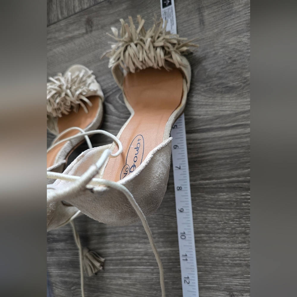 No Doubt Suede Fringe Lace-Up Heels Sandals - Picture 6 of 6